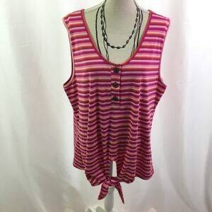 a.n.a Sleeveless Striped Blouse Fuchsia Large